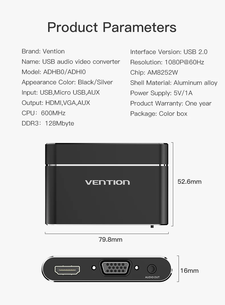 Vention USB к HDMI, VGA, аудио видео конвертер 3 в 1 USB цифровой av-адаптер для iPhone 8 Android USB аудио адаптер для samsung