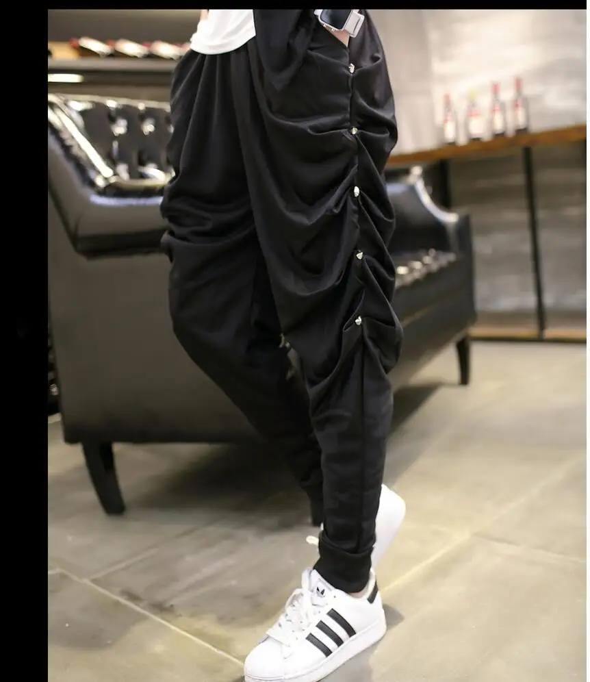 M-9XL сезон весна-лето мужская одежда прилив шаровары брюки узкие брюки прямые плюс размер Штаны для певицы для сцены костюмы - Цвет: Черный