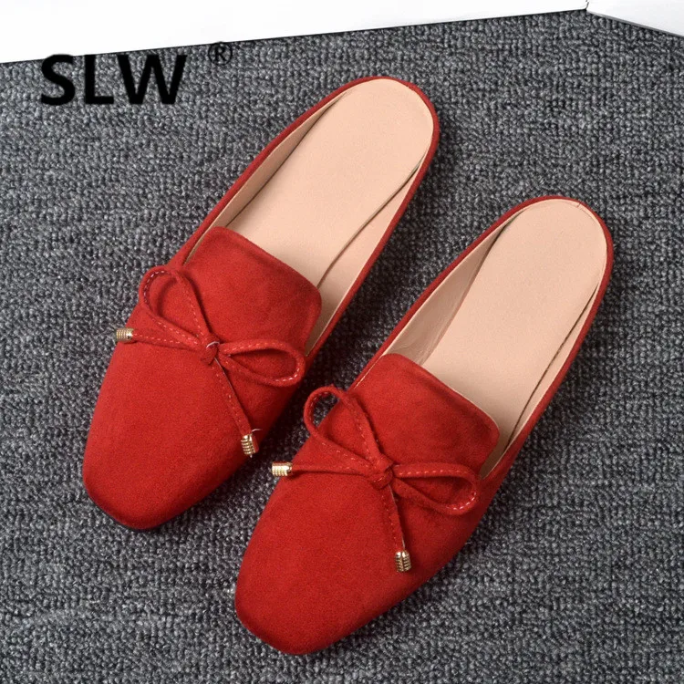 

bow-tied mules slide women new spring single shoes shallow mouth slippers female flip flops size 34-43 flats shoes feminino