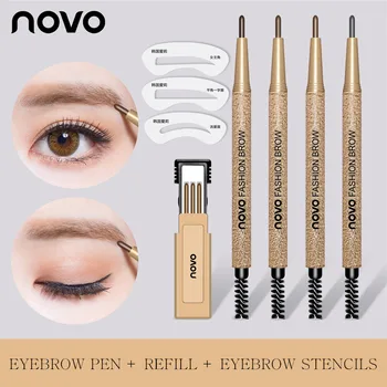 

NOVO Eye Brow Pencil Fashion Brow Makeup Set Eyebrow Pen + 3pcs Refill + 3pcs Eyebrow Stencils Long Lasting