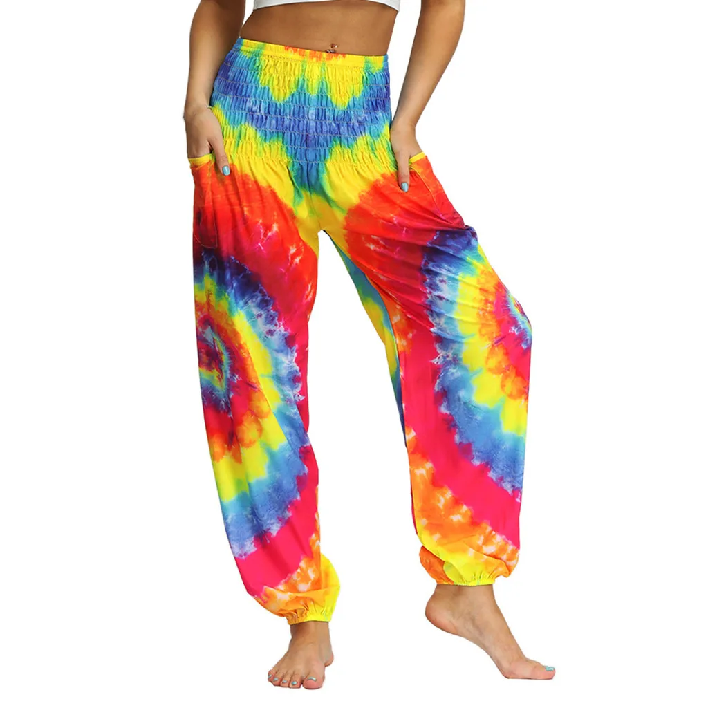 

Sports Wear For Men Women Casual Loose Hippy Trousers Baggy Boho Aladdin Pants Layered Rainbow Print Gym clothing Sale Items