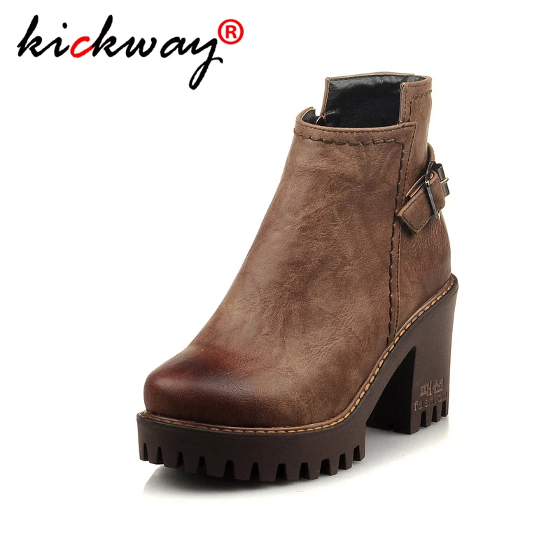 

European style contracted Tide Girl Boots Woman British Style Buckle Boots Martin Boots Autumn Winter 2019 New High-heeled Shoes