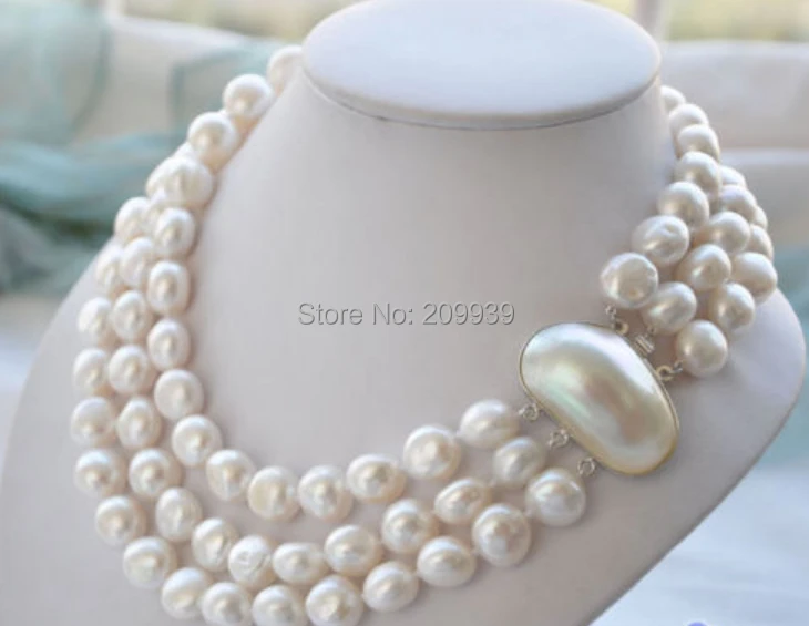 

huij 00910 3ROW BAROQUE WHITE FRESHWATER PEARL NECKLACE MABE