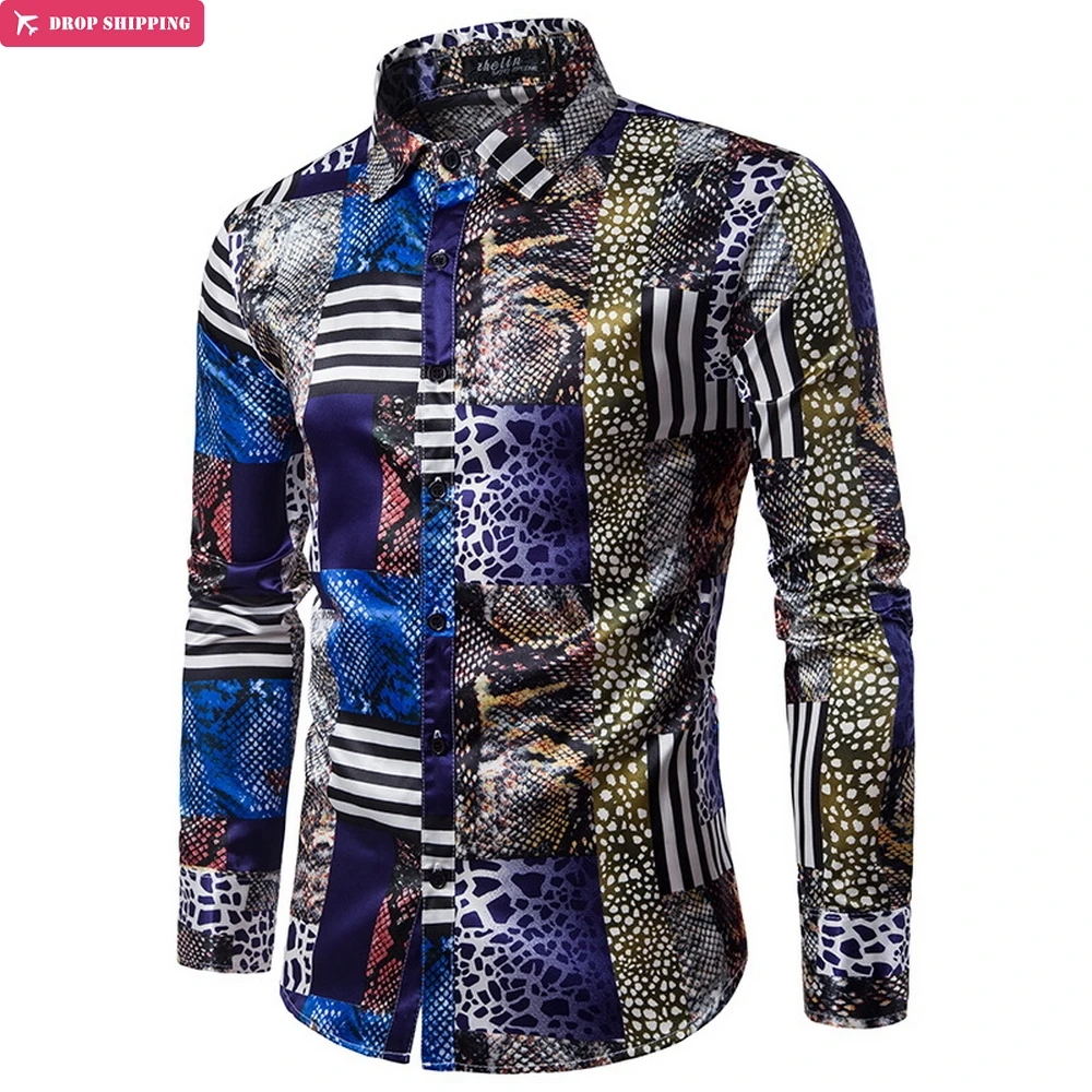 

Brand Long Sleeve Shirt Men 3d Striped Printing Chemise Homme Fashion Mens Dress Shirts Slim Fit Camisa Masculina M-xxl