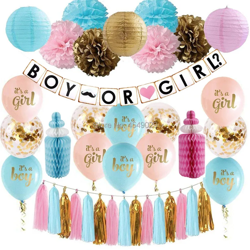 ฝักบัวอาบน้ำเพศ Reveal Decorations Boy หรือ Girl Party Supplies ชุด