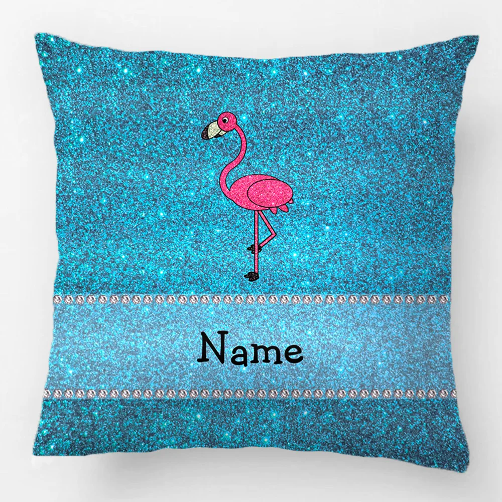 Индивидуальное Имя Фламинго Бирюзовый Блестящий Свадебный Декоративный Чехол на подушку наволочка на заказ подарок для автомобильного сиденья Чехол на подушку