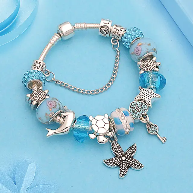 Online Blue Ocean Series Charms Pandora Bracelet Starfish Online Blue Ocean Series Charms Pandora Bracelet Starfish Dolphin Turtle Diy Beads Bracelets Bangles For Women Jewelry Homme Aliexpress