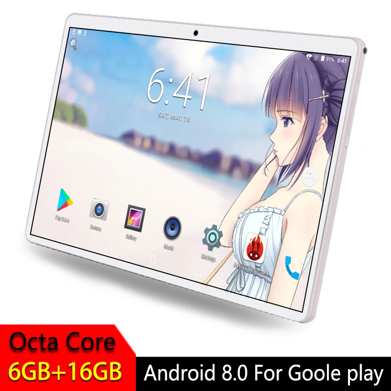 2.5D Tempered Glass Screen 10.1 inch Tablet PC For Google Play Octa Core Phone SIM Card WIFI GPS Tablet Android 8.0 RAM 6GB 16GB