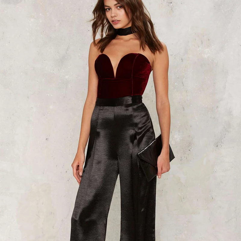 New Arrival Velvet Lace Up Bodysuit Women Sexy V Neck Padded Chest Bodycon Overalls Body Tops Women Bandage Bodysuit Femme