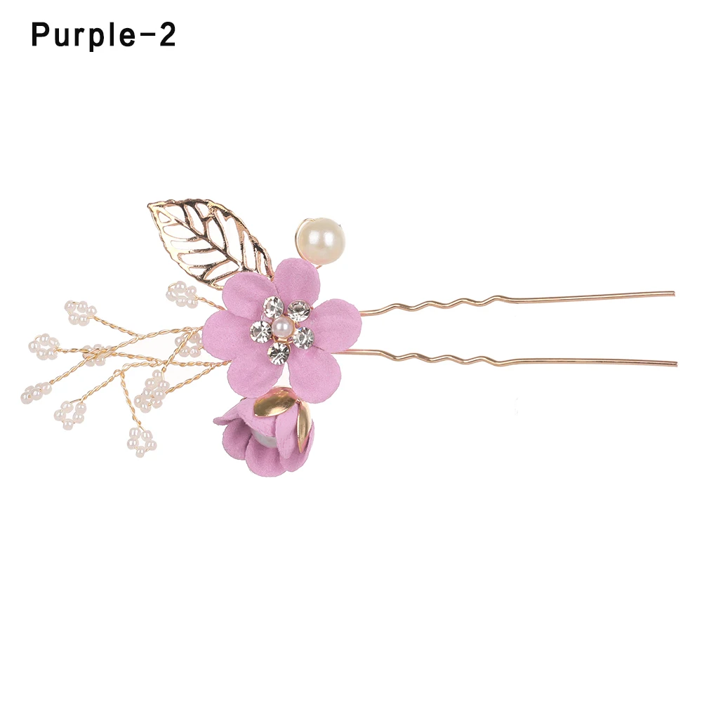 purple 02 Модные расчески для волос с голубыми и красными цветами; головной убор для невесты; Свадебные украшения; аксессуары для волос с золотыми листьями; заколки для волос и палочки - Окраска металла: purple 02