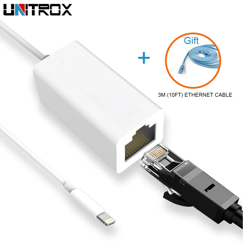Lightning To RJ45 Ethernet LAN Wired Network Adapter 100Mbps Network Cable