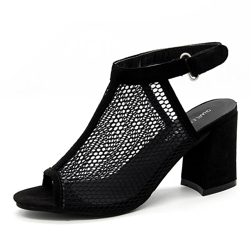 

2019 Fashion Summer Open Toe Sandals Women Mule Slides Mesh Hole Cut Out Hollow Stilettos High Heels Casual Clubwear Shoes black