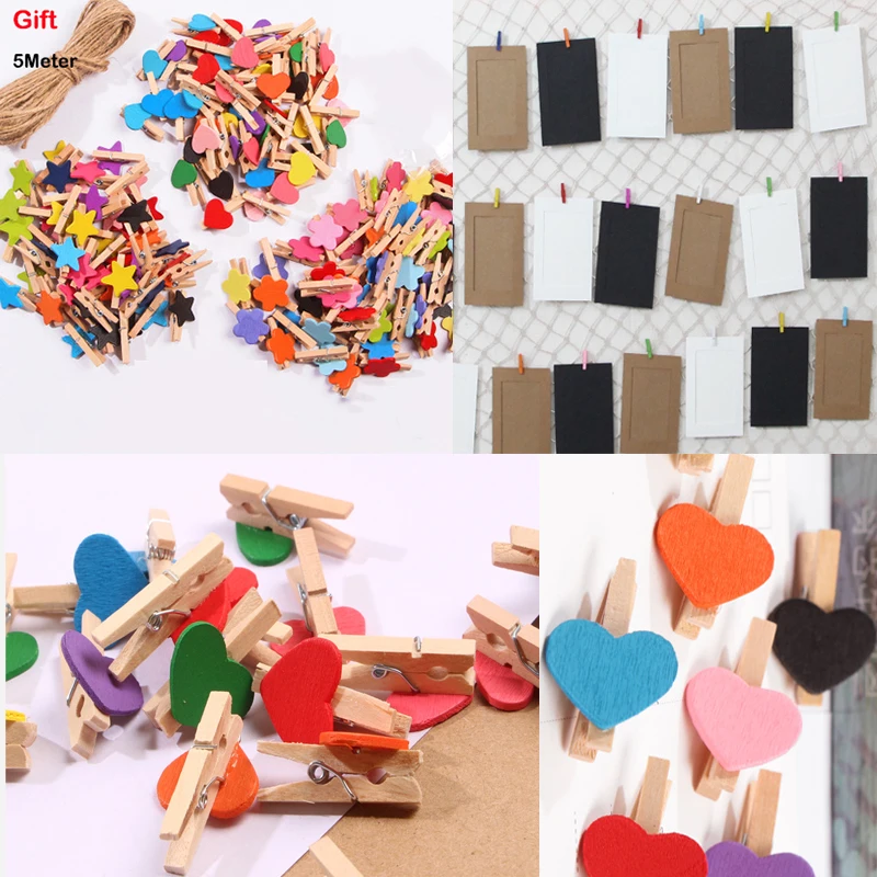 

50pcs/lot New 3cm Mini Colorful love Wooden Clips Spring Wood Clips Photo Clip for sheets DTY Clothespin Craft Decor Clips Pegs