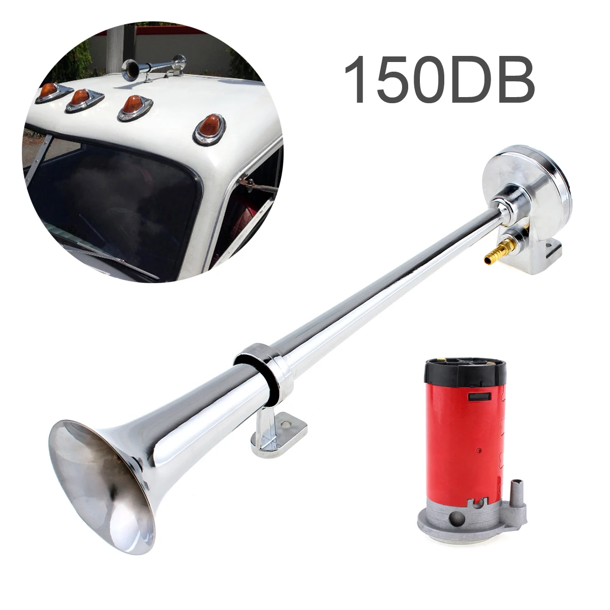 17" Inch 150dB 12V Single Trumpet Car Air Horn Compressor Super Loud