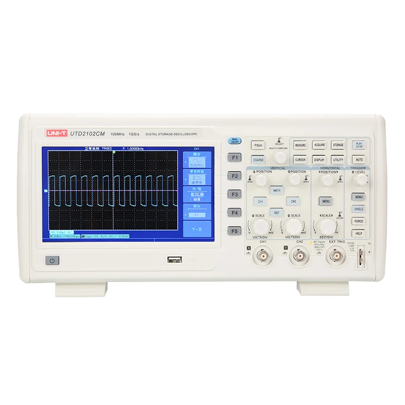 

Digital Storage Oscilloscope UTD2102CM 2 Channels 1GS/s 100MHz Bandwidth 32Mpts Memory Depth Vertical Sensitivity USB Interface