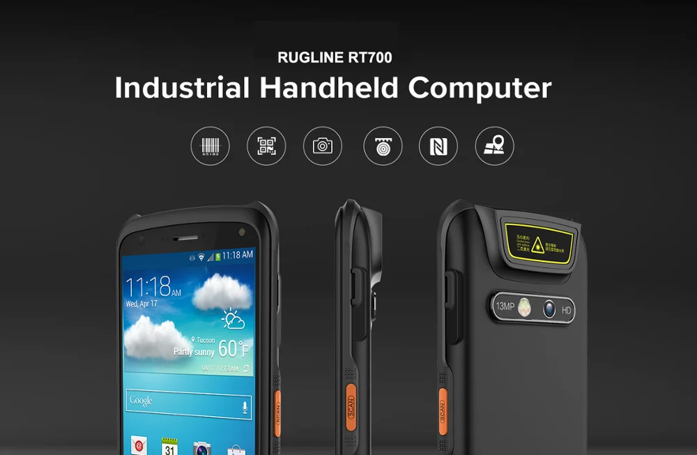 RUGLINE 1D 2D лазерный сканер штрих-кода Android 6,0 IP67 водонепроницаемый телефон КПК ручной терминал сбора данных логистика инвентаризации