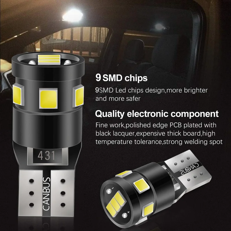 Safego 10x T10 W5W 194 168 Светодиодная лампа Canbus без ошибок 12 в 6000k Клин 2835 9SMD SMD белые лампы