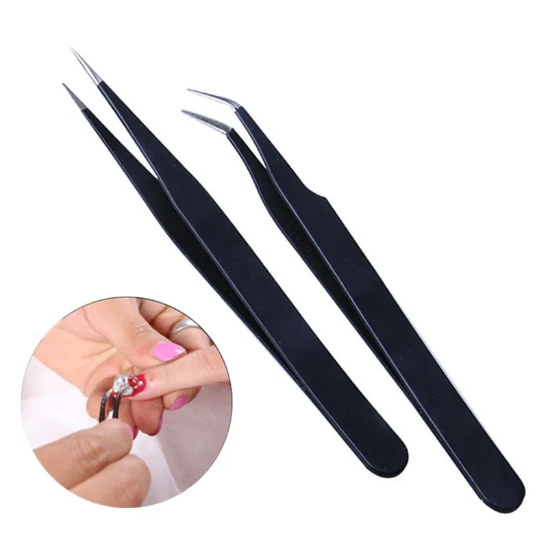 

Stainless Steel Anti-static Curved Straight Black Tweezer Precision Nail Art Tip Rhinestones Nipper Electronic Soldering Tweezer
