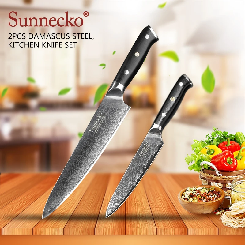 Sunnecko 2 шт. Кухня Ножи Нож для шеф повара из Японии VG10 Сталь Core G10 ручка бритвы