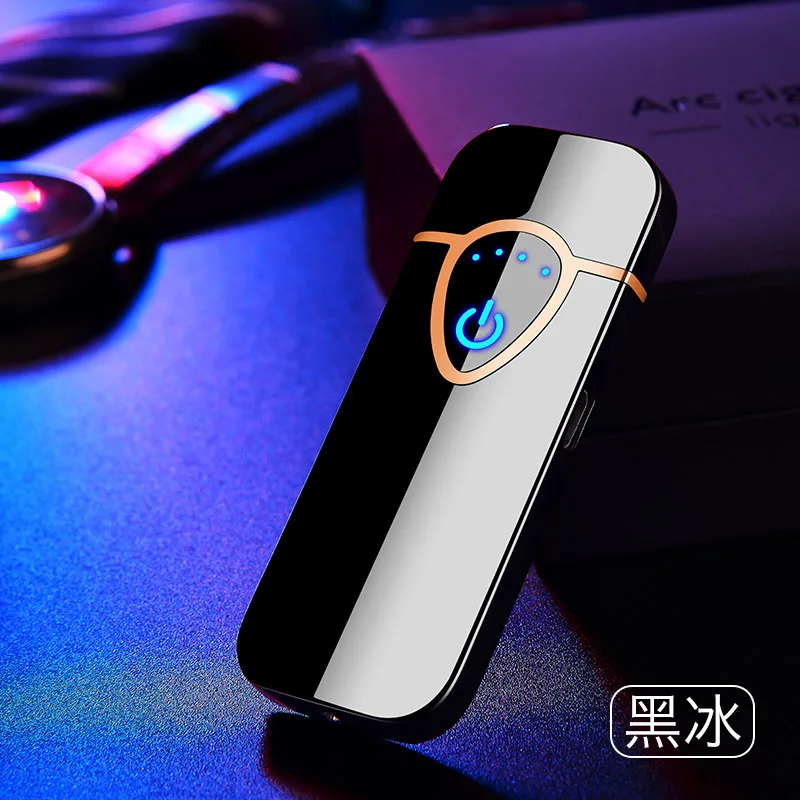 Металлическая электрическая зажигалка с сенсорным распознаванием отпечатков пальцев USB зажигалки для сигарет двухсторонняя электрическая нагревательная проволока перезаряжаемая зажигалка - Цвет: Black