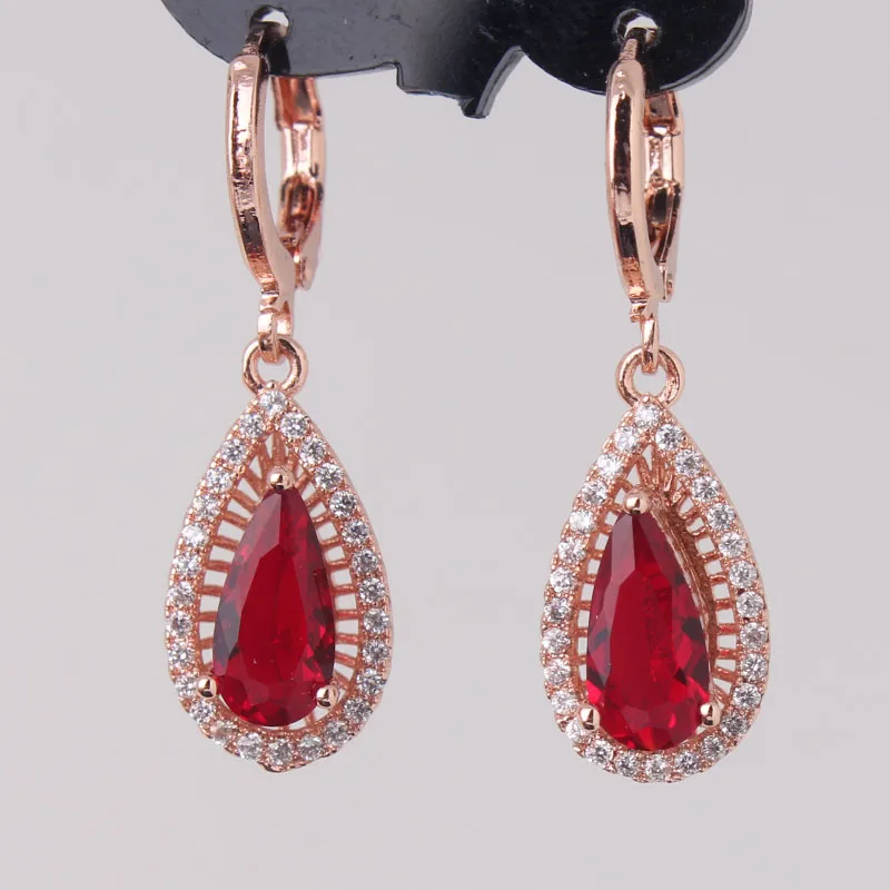 

2017 Long Dangle Earrings Jewelry Brand New Rose Gold-color Red Charm Drop Dangle Earring for Women E050d