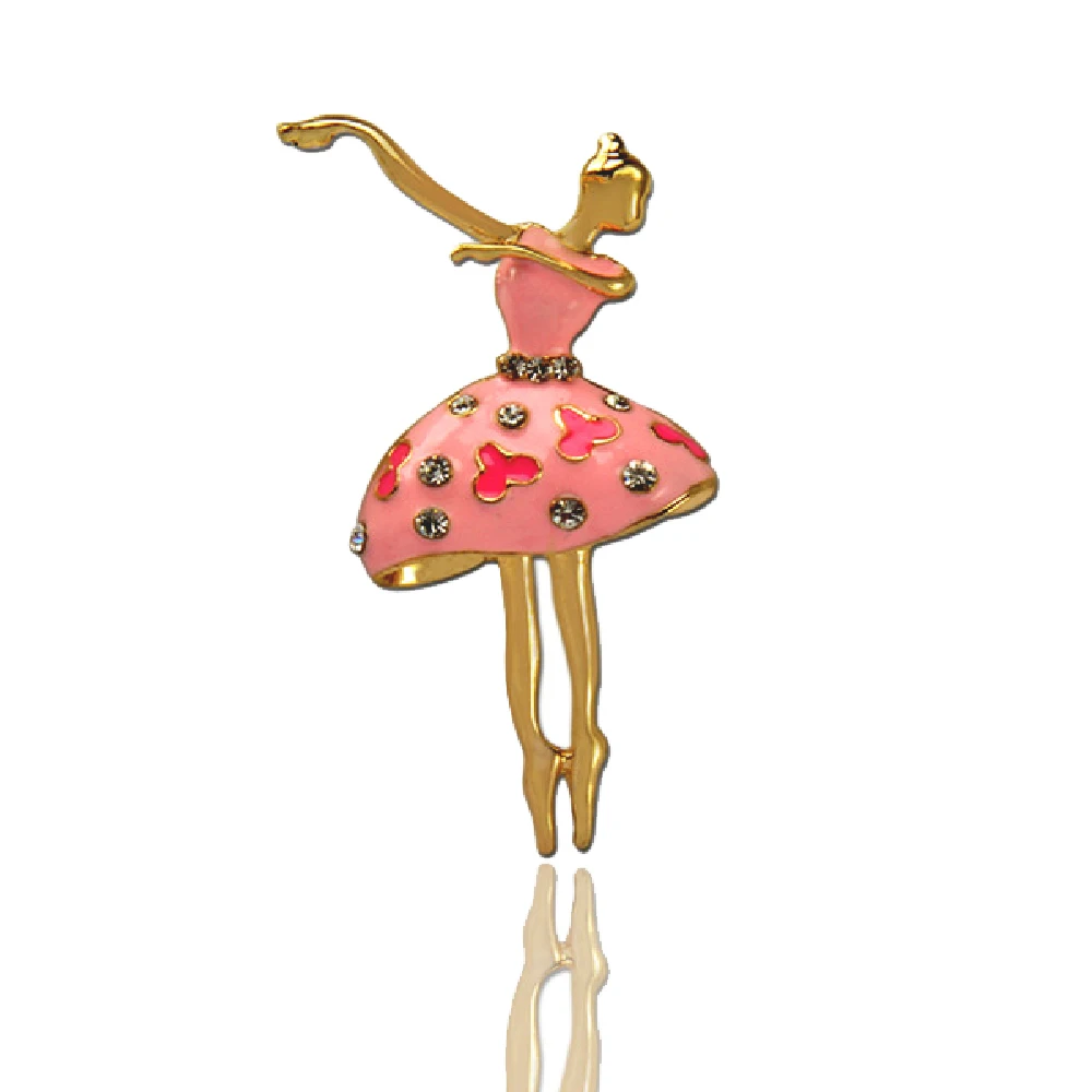 

MZC Crystal Cute Enamel Ballerina Brooch for Women Dancer Girl Broshes Hijab Pin Up Clip Women Rhinestone Kawaii Jewelry X1675
