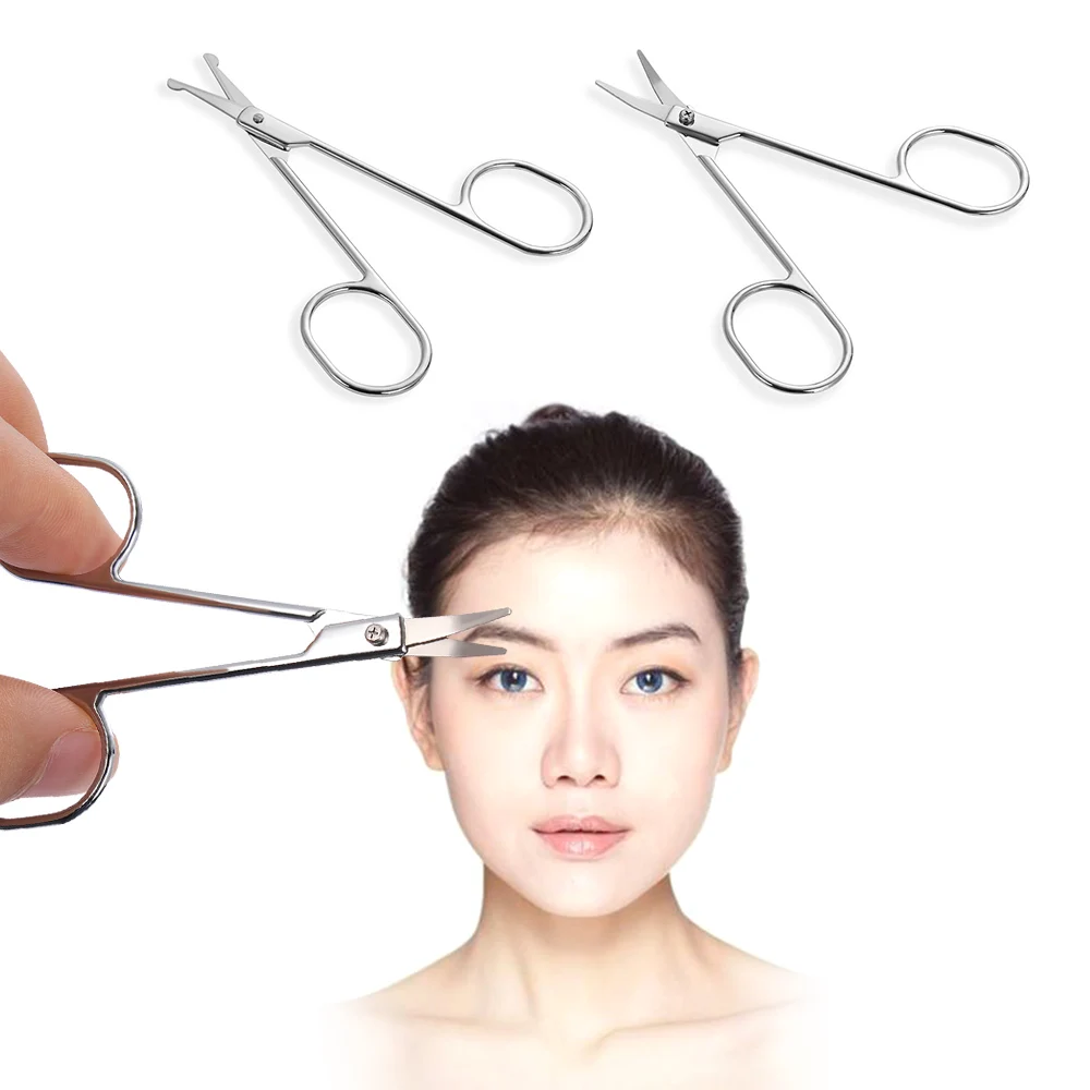 Professional Makeup Scissors Stainless Steel Eyebrow Scissor Woman Nose Hair Face Hair Mustaches Removal Tool Silver Cosmetic