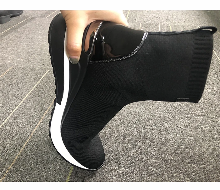 New Knitted Shoes Women High Top Women's Sock Sneakers Spring Women Knit Breathable Shoes Female Platform 6CM