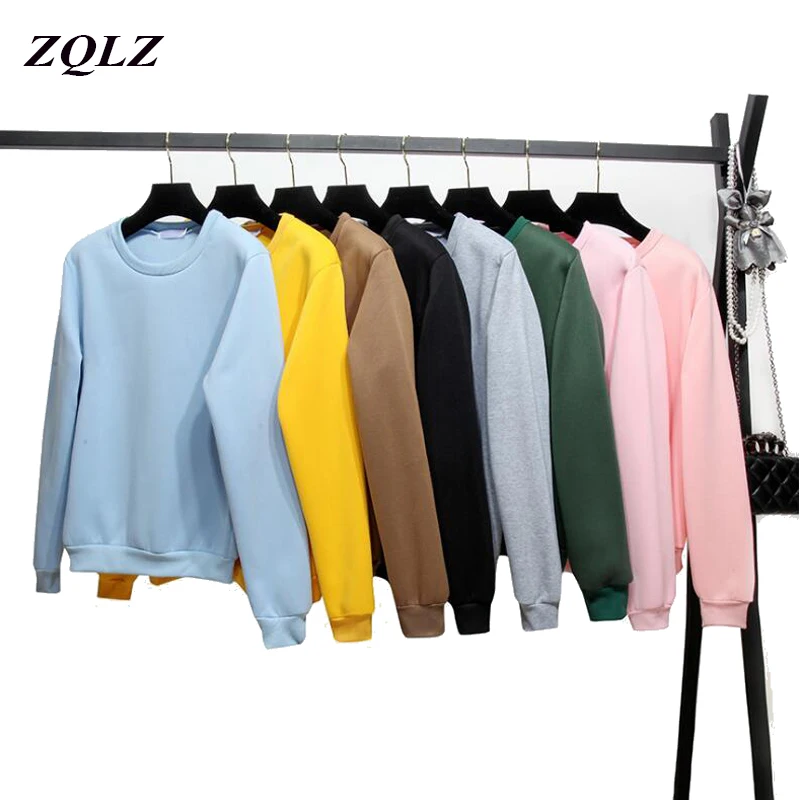 ZQLZ Pullovers O-neck Cotton Hoodies Women 2018 New Loose Solid Color Long Sleeve Hoodie Mujer Casual Sweatshirt Femme | Женская одежда