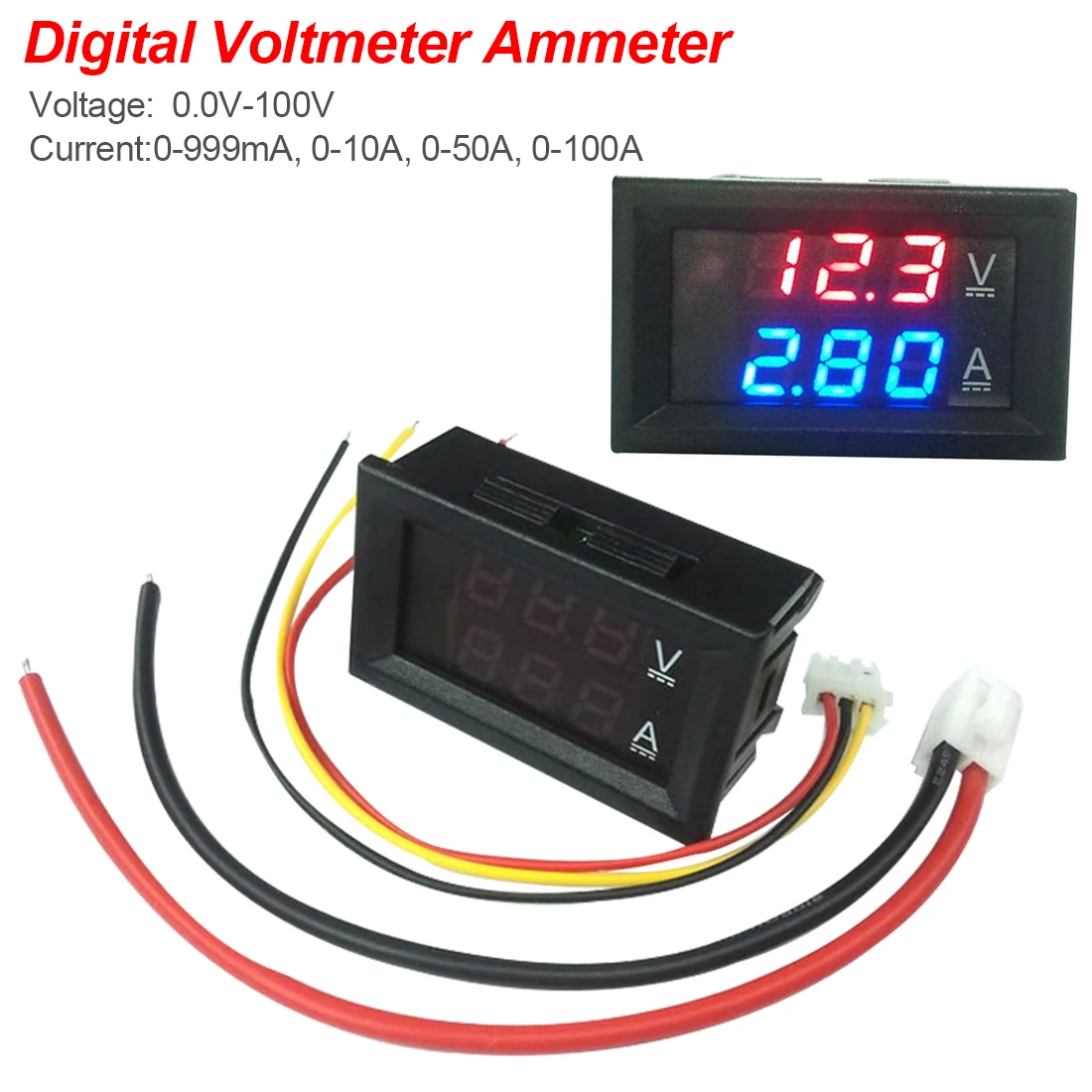 

LED DC dual display 2 in 1 0.56" Voltage Current Meter DC 100V 10A Measuring Tool Digital current voltmeter Panel Dual 3 Bit