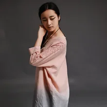 Для женщин Летняя футболка тонкая, Новое поступление, модные футболки с вышивкой повседневные семь четвертей, футболка с длинными рукавами; градиентная расцветка; Высота N029