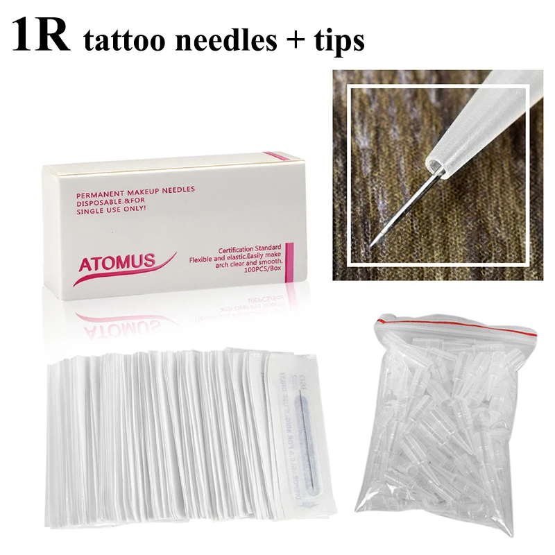 

Atomus 50pcs 1r Needles And 50pcs 1r Tattoo Tips Needle Nozzles For Permanent Makeup Traditional Tattoo Needles For Eyebrow Lips