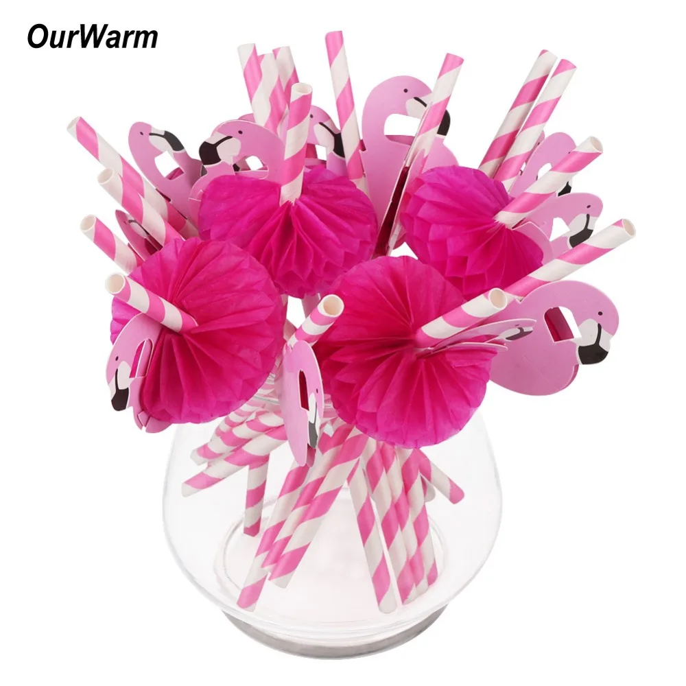 

OurWarm 25pcs 3D Flamingo Straw Pink Paper Drinking Straws Kids Birthday Wedding Pool Party Decoration Supplies Hawaiian Party
