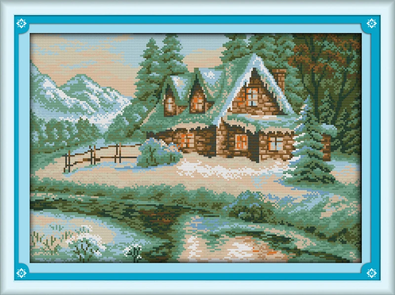 

Lakeside snowhouse Counted Cross Stitch 11CT Printed 14CT Set DIY Chinese Cotton Cross-stitch Kit Embroidery Needlework