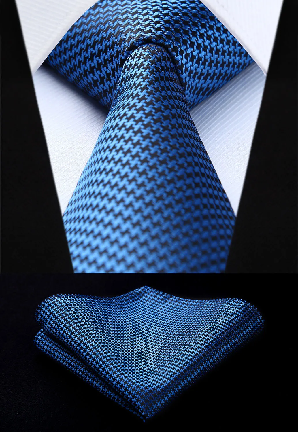 TG602V8S Navy Blue Houndstooth 3.4" Silk Tie set Party Wedding Woven