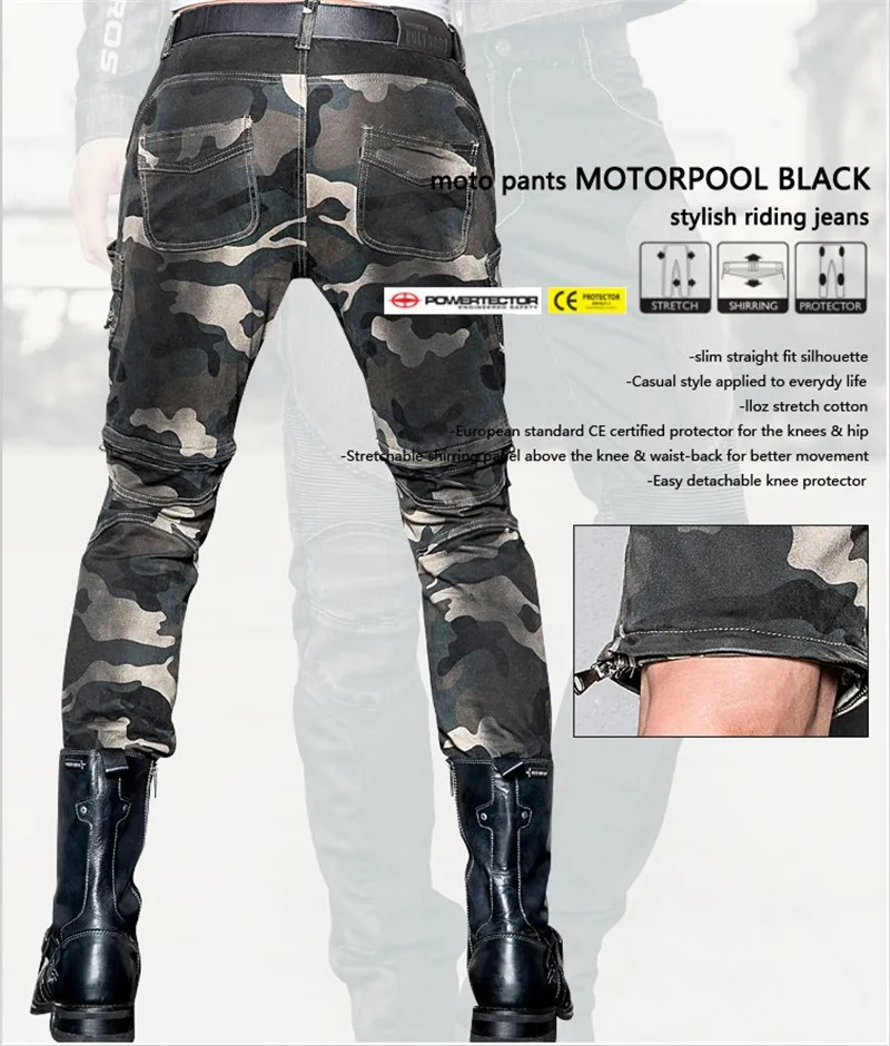 SHAIYOU Damen Motorradhose Jeans - Camouflage Design Mit Abnehmbaren Protektoren