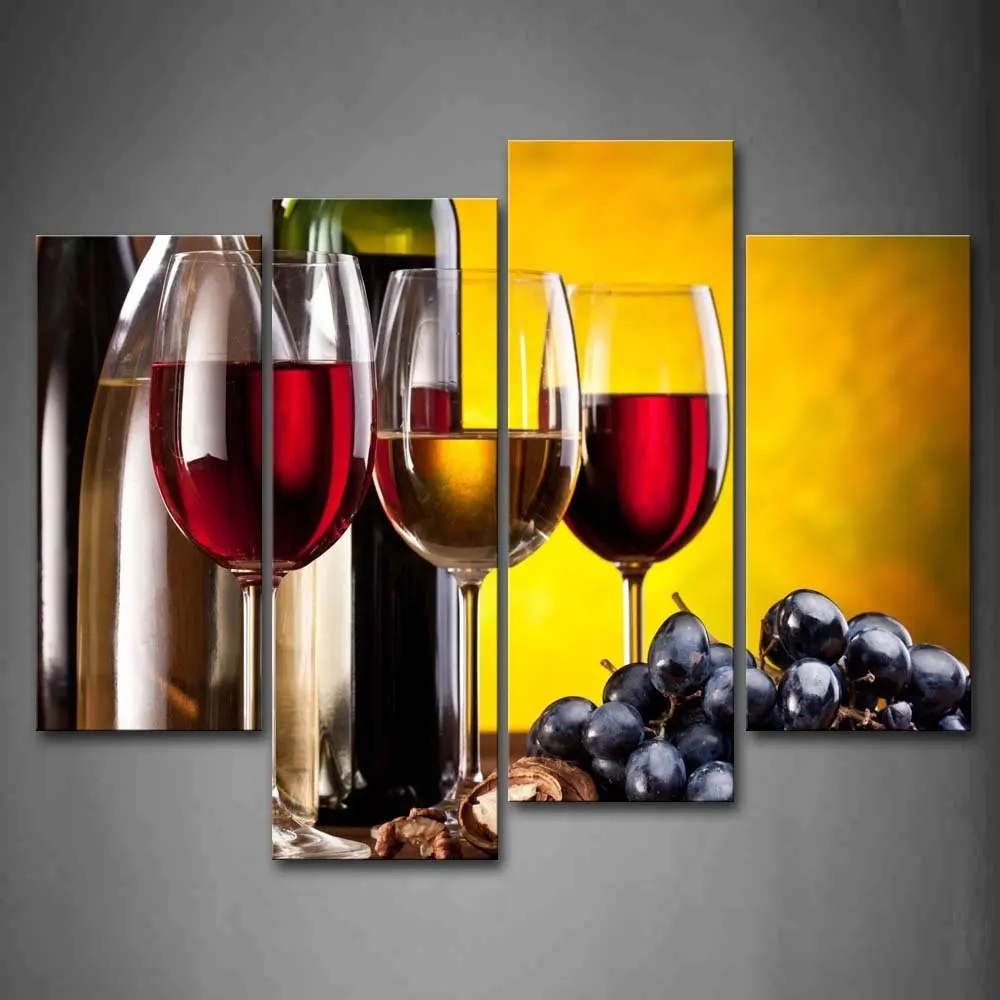 4 Panel printed Canvas Painting Wine Grape Glass Prints art Maxim