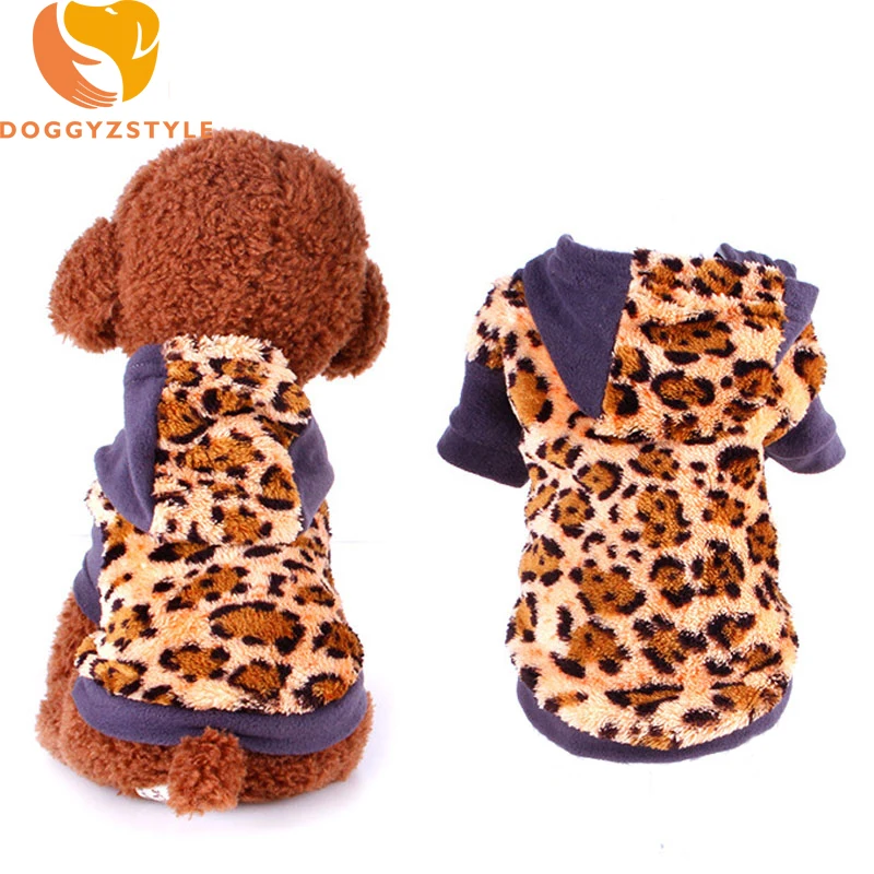 Leopard Pet Dog Coat Warm Clothes Puppy Cat Hoodies Jacket Casual