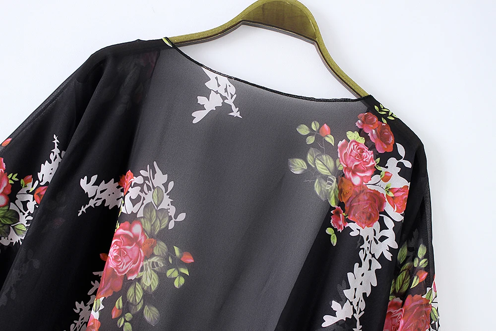 JuneLove Boho винтажная Женская Цветочная Свободная блузка, шаль, кимоно, животный принт, Кардиган с длинным рукавом, длинная шифоновая пляжная рубашка, верхняя одежда