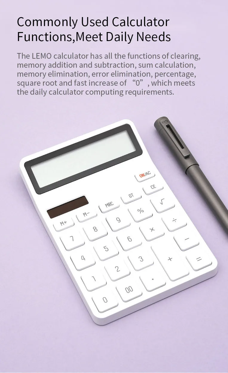 Xiaomi LEMO 12 digital Desktop Calculator Solar dual power supply Widescreen display for school office calculator Calculating Tool (2)