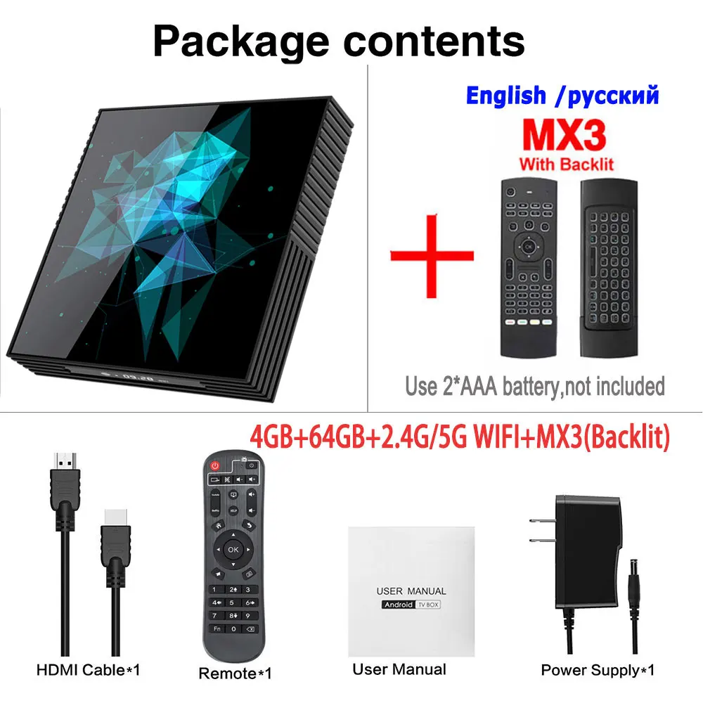 Android tv Box 9,0 A95X Z2 Rockchip 4 ГБ 32 ГБ 64 Гб 2,4/5,0G WiFi BT Google Play 4K Smart Android Box tv PK H96 MAX RK3318 - Цвет: 4GB 64GB MX3-Backlit