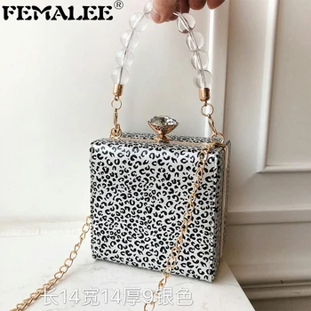 

Autumn Winter Women Acrylic Clear Handle Purse Leopard Crossbody Bag Mini Box Handbags Chains Diamonds Clip Evening Clutches