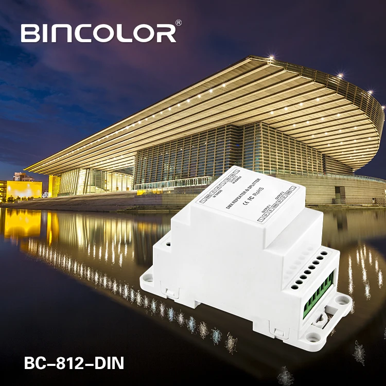 BC-812-DIN/BC-812-DIN-RJ45 DC12-24V din-рейку DMX512 усилитель сигнала Один входной канал, два выходных каналов светодио дный контроллер