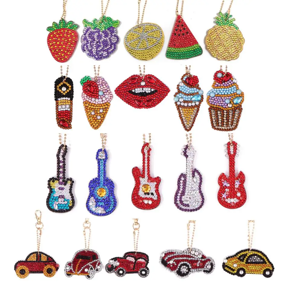 

5pcs Diamond Painting Key Chains Cross Stitch Embroidery DIY Full Drill Guitar Violin Musical Instruments Shape Gifts Ornament