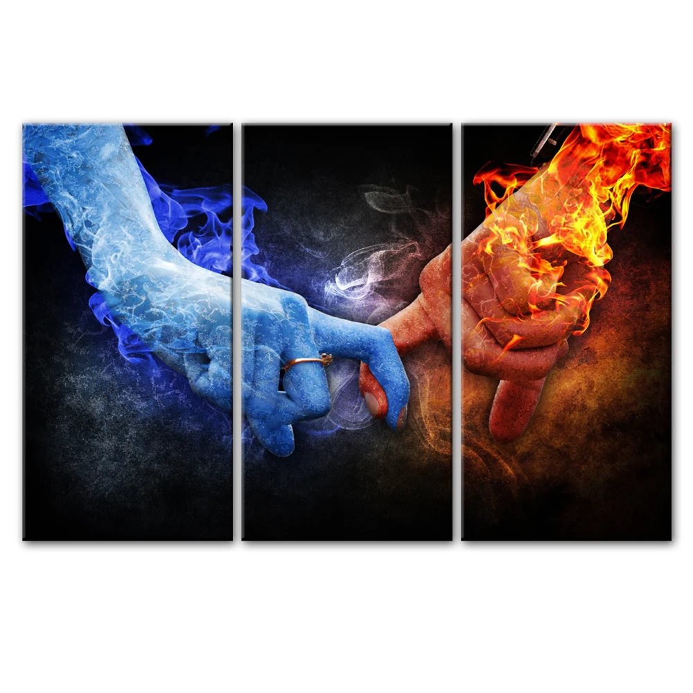 

3 Panels Fire And Ice Wall Art Canvas Prints Lover Canvas Paintings On The Wall Modern Modular Pictures For Living Room Pop Art