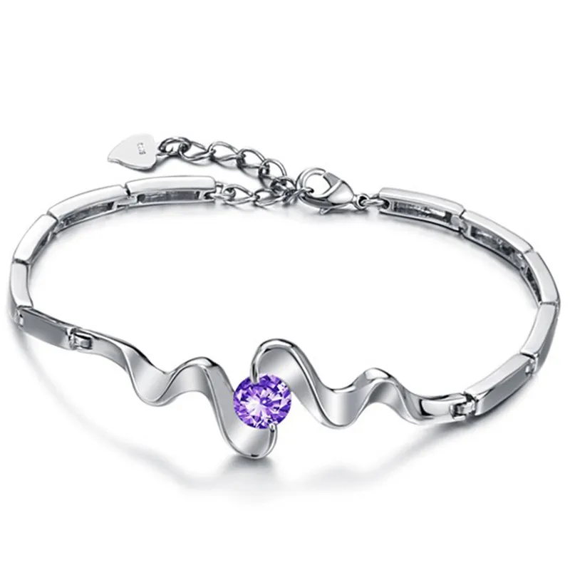 Unique Style Silver Purple Cubic Zirconia Stone Bangle Bracelet 8.7" Extender for Teen girls Ladies Women Jewelry