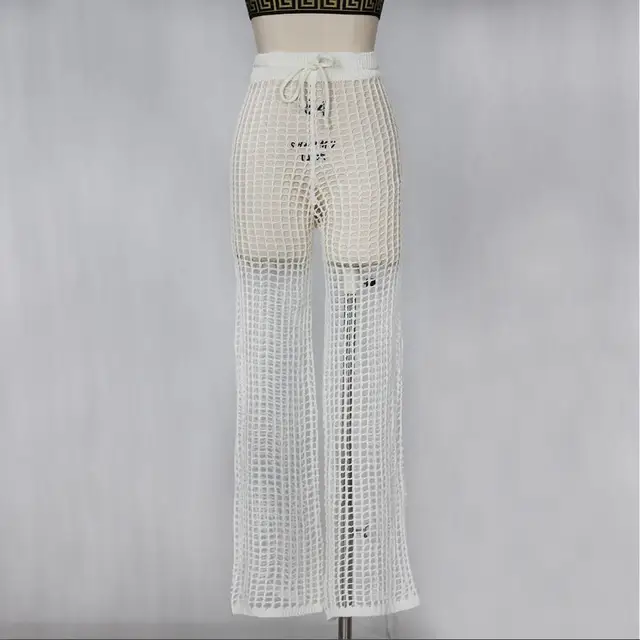 BKLD Hollow Out Sexy Wide Leg Pants 2018 Summer Women Sheer