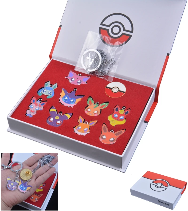 

Pokemon Go Generation Pin Collection Set of 10 pcs keychain necklace set with Box Cosplay custume accessories