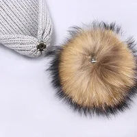 Warm Chunky Thick Hats and Scarves Real Fur Pom Pom Set for Child Mother Baby Kids Girls Boys Warm Hat Winter Beanie Knitted Cap 5