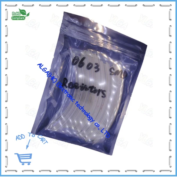 

0603 SMD Resistors 10R-910 1% 1/16W80valuesX50pcs=4000pcs 0603 SMD Resistors Assorted Kit Sample bag